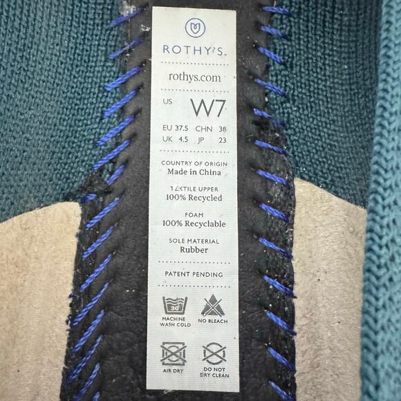 Rothy's The Almond Women’s Slip On Flats Loafers Size 7 Blue Sage Stripe Accent - Picture 8 of 9